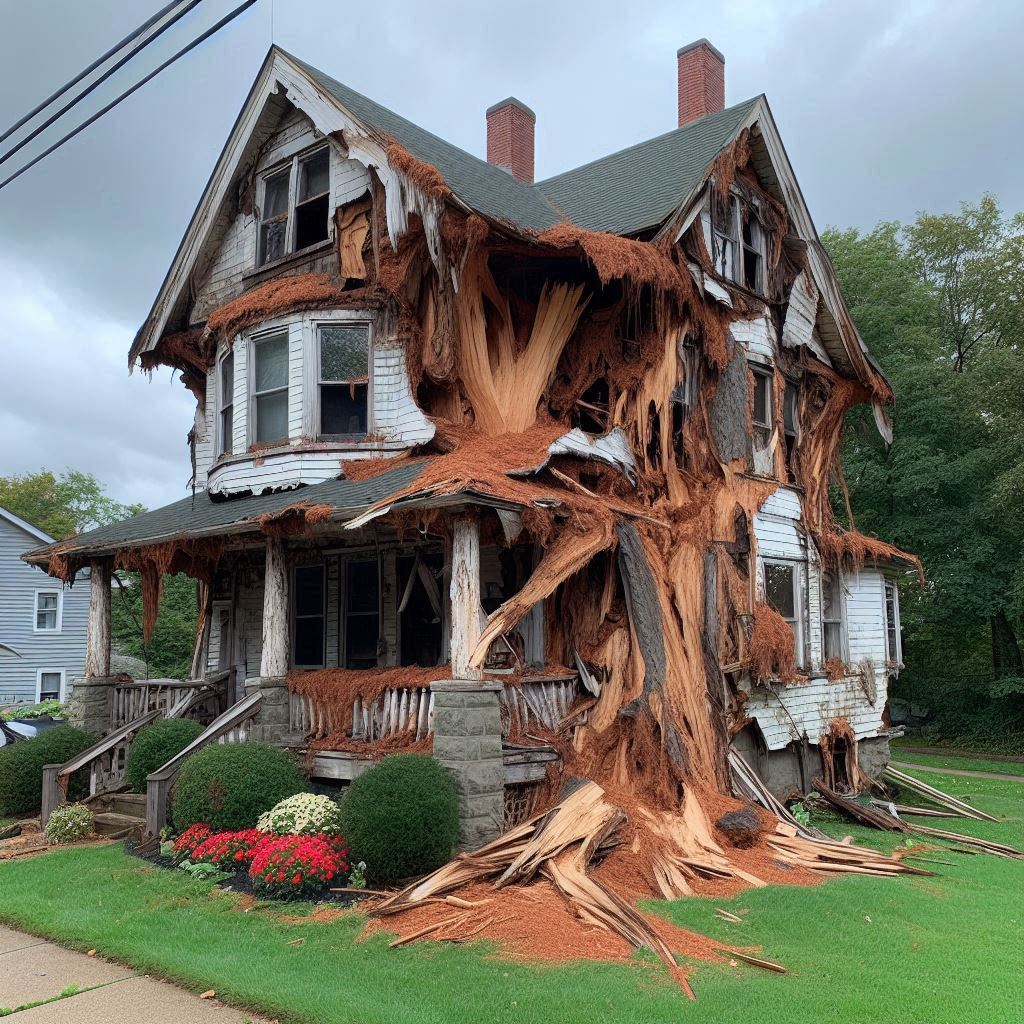 Signs Your Windham Home Needs a Tree Inspection Damaged tree on an Windham home showing signs of disease and decay